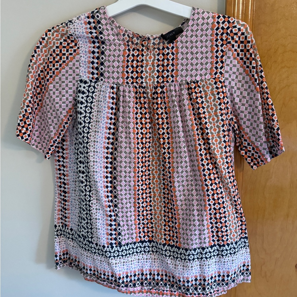 J. Crew Geometric Pattern Blouse - Pink, Orange, Black, White